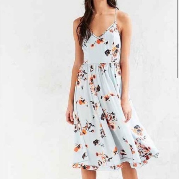 Urban Outfitters Cooperative Light Blue Floral Midi Dress Sundress Size 10 - Picture 2 of 9
